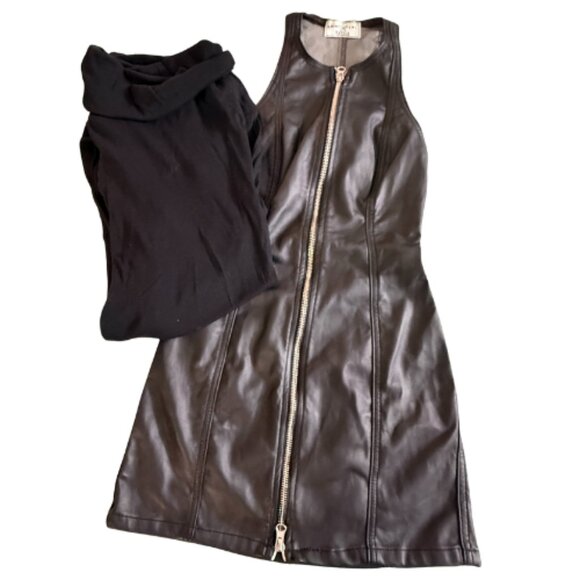 STYLE BUNDLE: GW REVICE Faux Leather Dress + NWOT ZARA Turtleneck, XS/S BB1711B - Picture 2 of 7
